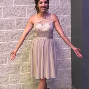 Champaign, size 6 one shoulder bridesmaid dress
